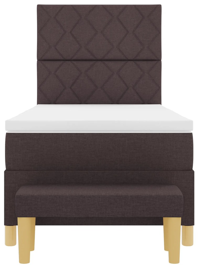 Cama Box com Colchão & Banco Marrom Escuro 90x200 cm Tecido
