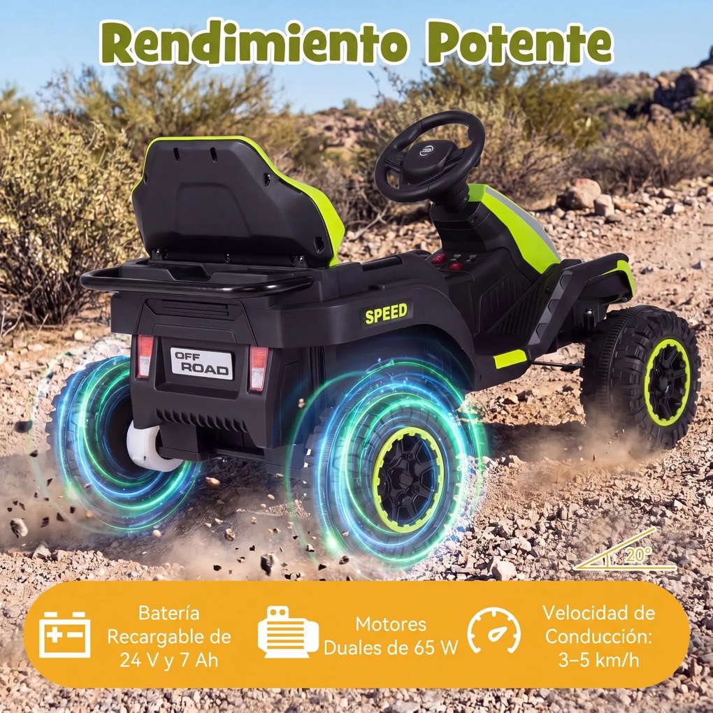 Trator Elétrico Infantil para crianças 3 a 6 anos, 152 x 68 x 60 cm, Reboque Removível 2 em 1, Verde