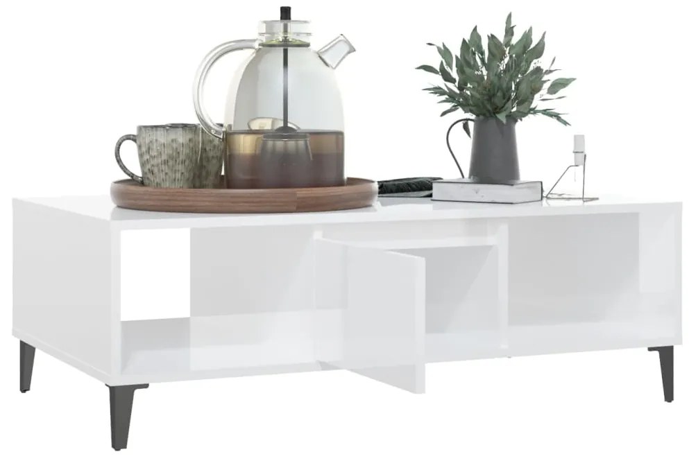 Mesa de centro 103,5x60x35 cm contraplacado branco brilhante