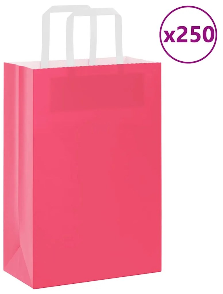 vidaXL Sacos de papel 250 unid com alças rosa 21x11x31 cm