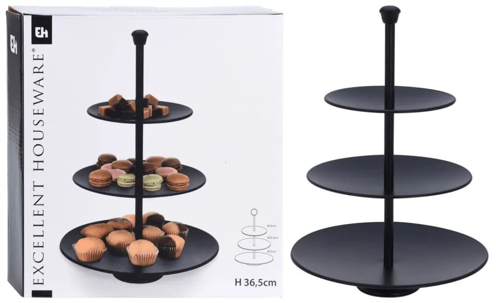 Bandeja de servir 3 níveis 36,5 cm preto mate
