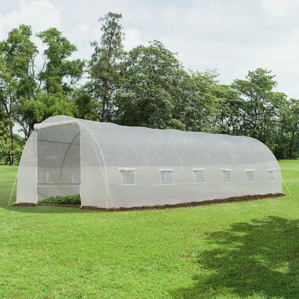 Estufa de jardim Tipo túnel para cultivo com 12 janelas e porta de enrolar Aço e PE 800x300x200 cm Branco