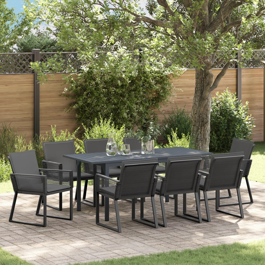 vidaXL Conjunto de Jantar de 6 Peças com Almofadas de Aço Antracite e Rattan