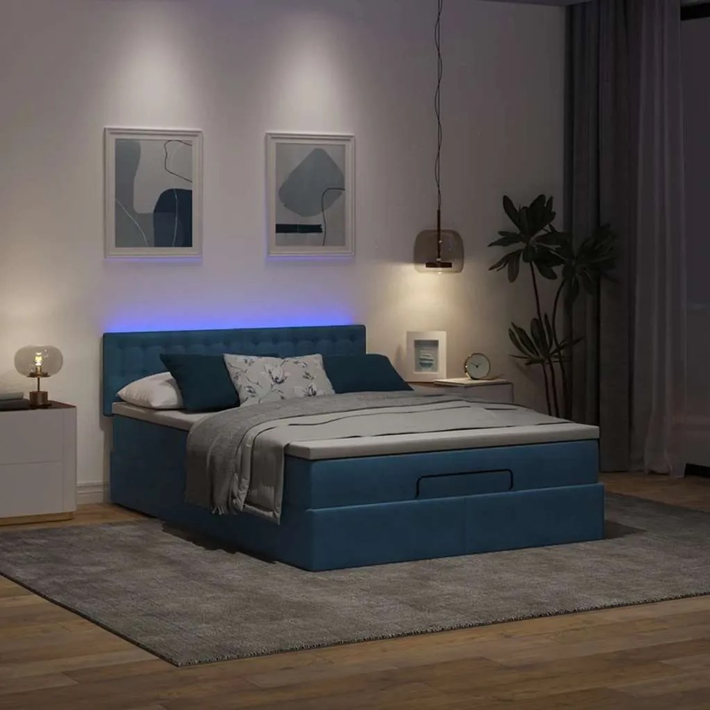 Estrutura de cama otomana com colchão 140x200 cm azul escuro