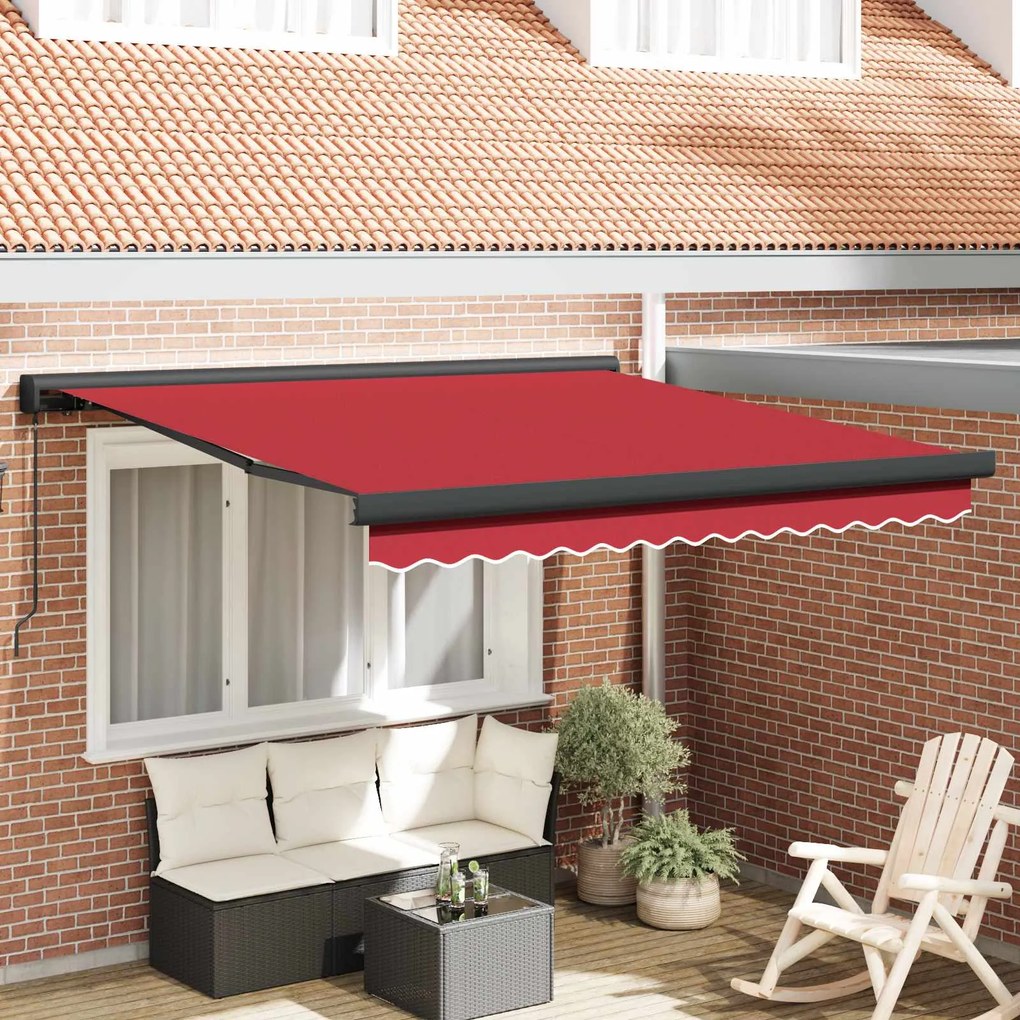 vidaXL Toldo Retrátil Vermelho 350 x 250 cm Tecido e Metal