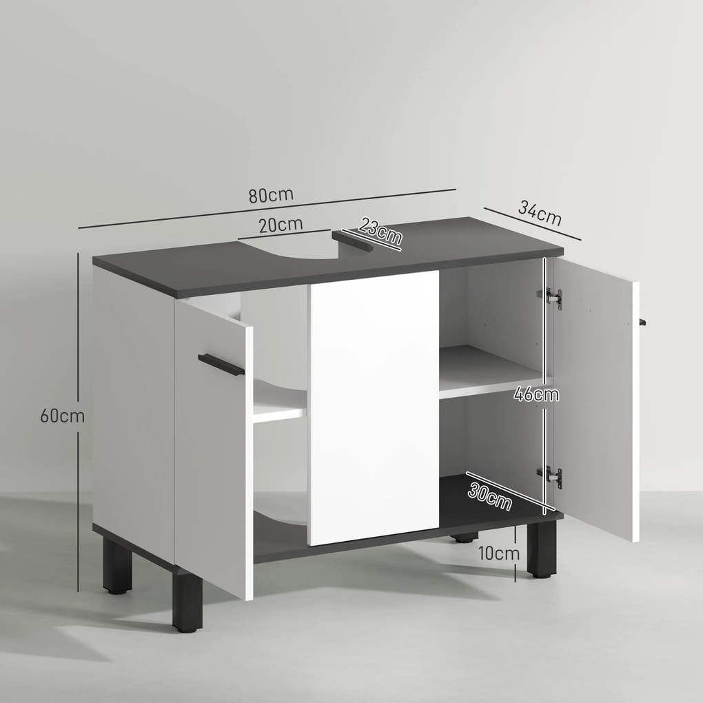 Móvel para Lavatório (Não incluido) Pousar Móvel Casa de Banho com 2 Portas e Prateleira Ajustável para Lavatório com ou sem Pedestral 80x34x60 cm Bra