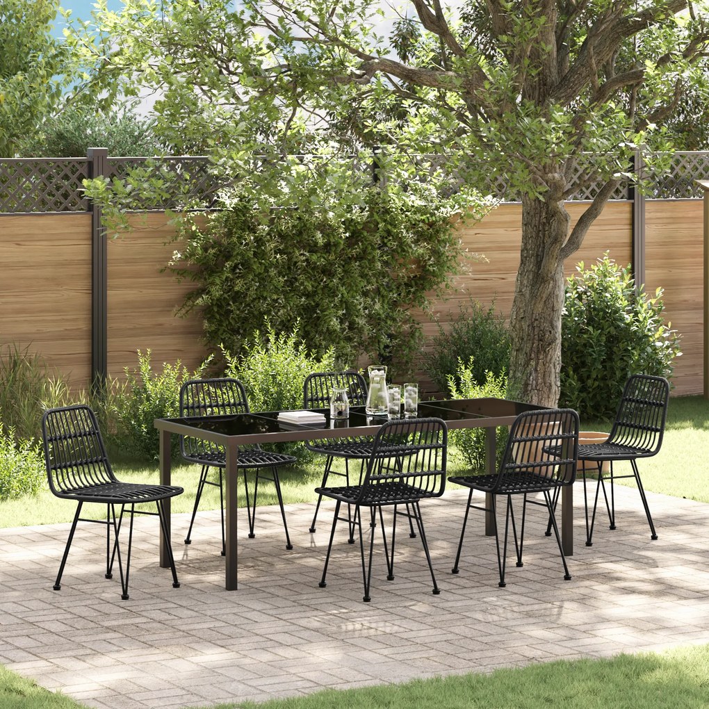 vidaXL Conjunto de Jantar de Jardim de 7 Peças Preto Rattan Polimérico