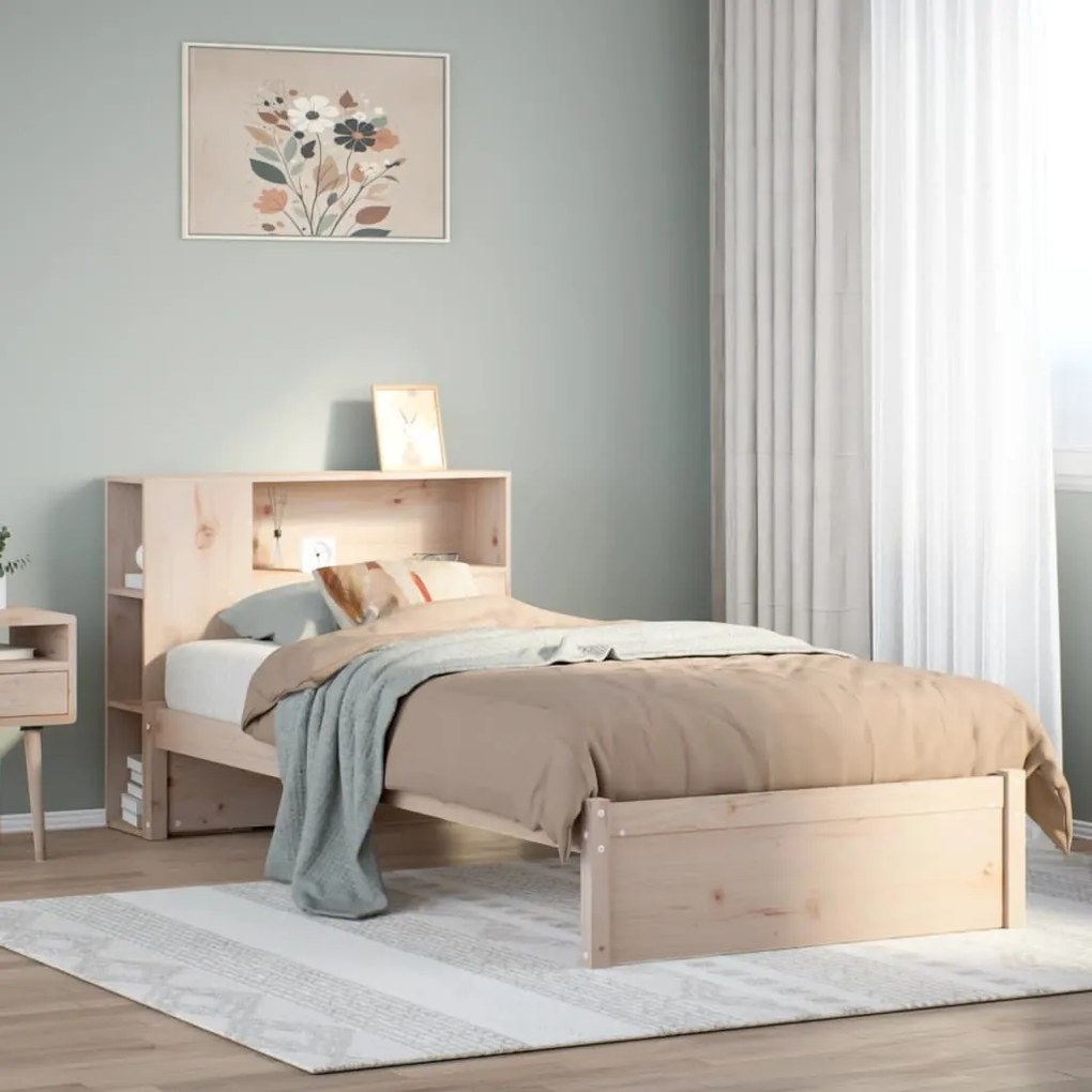 vidaXL Cama com estante sem colchão 100x200 cm pinho maciço