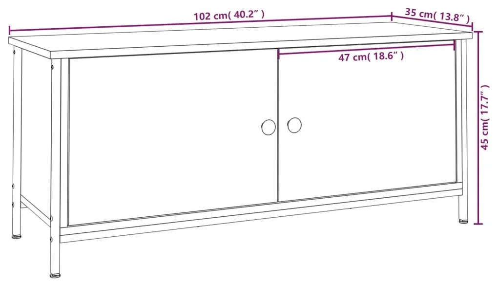 Móvel TV c/ portas 102x35x45 cm deriv. madeira cinzento sonoma
