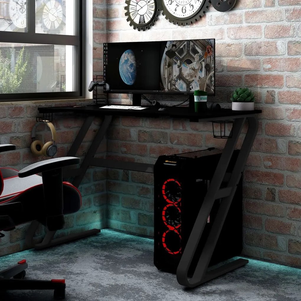 325412 vidaXL Secretária de gaming c/ pernas em forma de ZZ 110x60x75cm preto