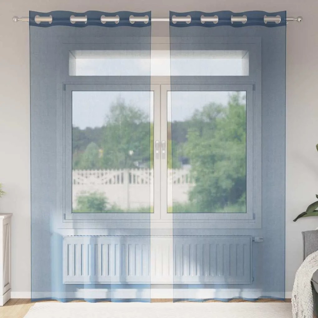 Cortinas de voile com ilhós 2 pcs azul real