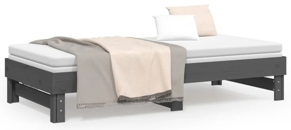 Estrutura sofá-cama de puxar 2x(90x190) cm pinho maciço cinza
