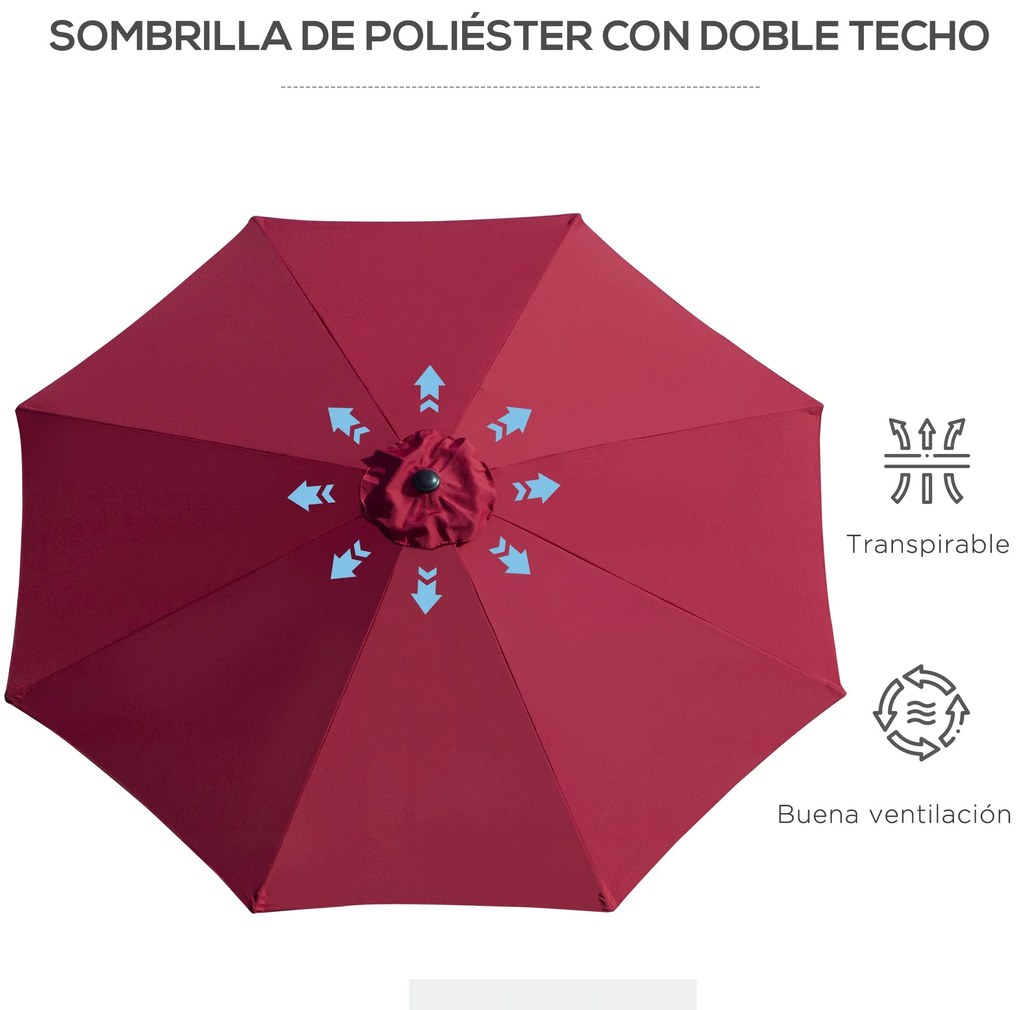 Chapéu de Sol de Jardim Ø295x250cm com Manivela Chapéu de Sol Exterior
