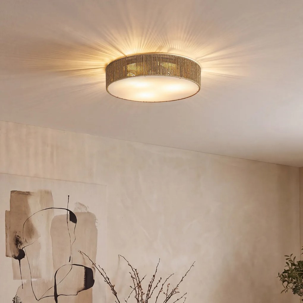 Plafon Japandi natural com abajur 46cm 3-luzes - Luz