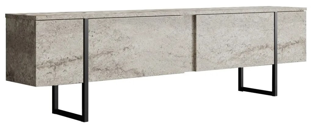 Móvel de TV "Madrid" - Travertino Mármore e Preto - 180x50x30cm - Desi
