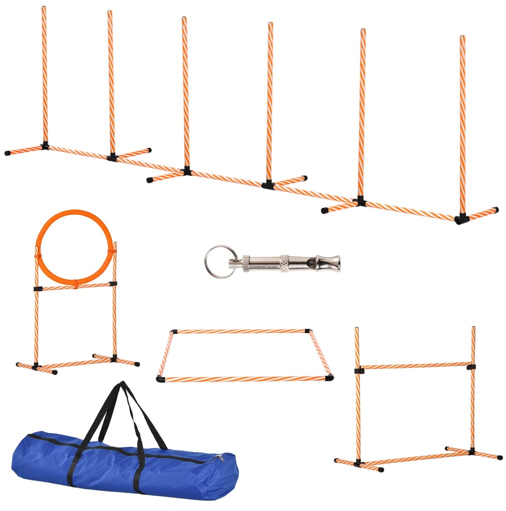 PawHut Conjunto de Treino de Agilidade para Cães de 4 Peças Kit Treino Agility para Cães com Slalom Área de Pausa Barreiras e Anel de Salto Laranja | Aosom Portugal