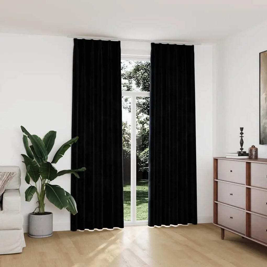Cortinas blackout com ganchos 2 pcs 140x245 cm veludo preto