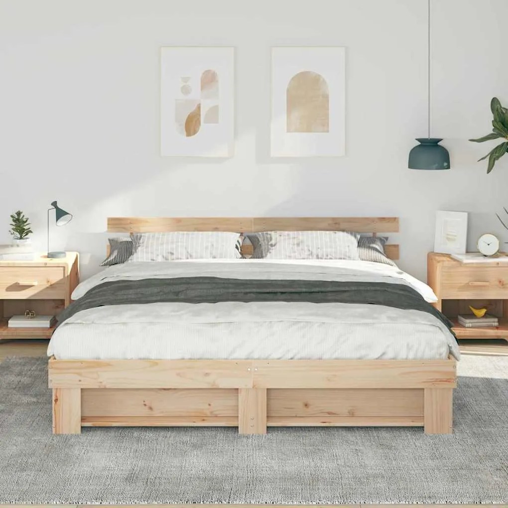 Estrutura da Cama Castanho 200 x 200 cm Madeira de pinho maciça