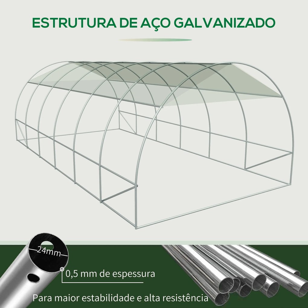 Estufa de Túnel 600x300x200cm com Porta Enrolável 12 Janelas Cobertura