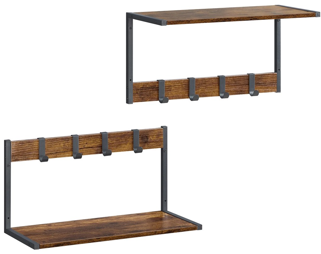 Vasagle 2 prateleiras flutuantes, 9,53" de profundidade, prateleiras suspensas de parede para sala de estar, cozinha, quarto, banheiro, conjunto de prateleiras de armazenamento e exposição, marrom enferrujado