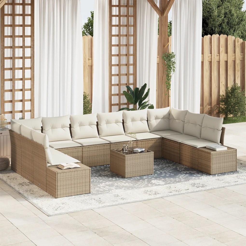 vidaXL Conjunto de Sofá de Jardim de 11 Peças com Almofadas Castanho Poli Rattan