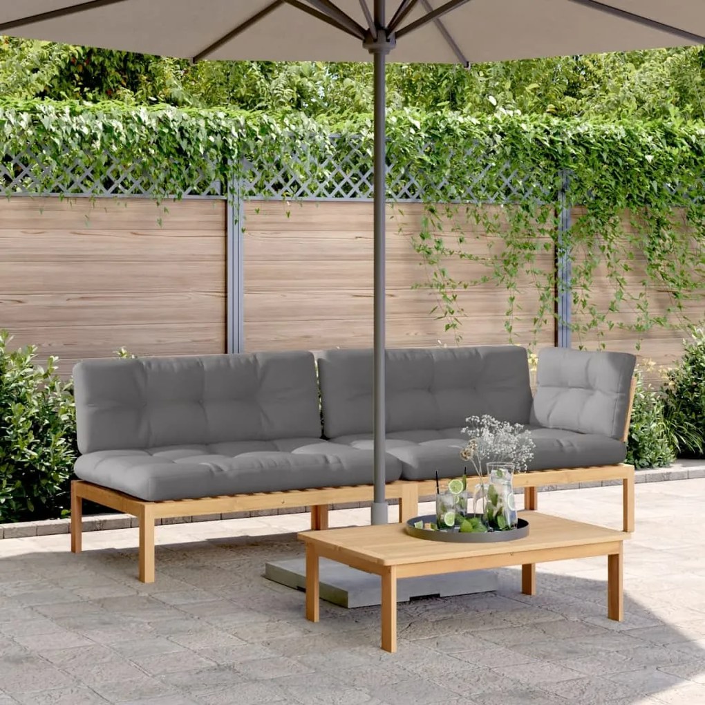vidaXL 3 pcs móveis de paletes p/ jardim c/ almofadões acácia maciça
