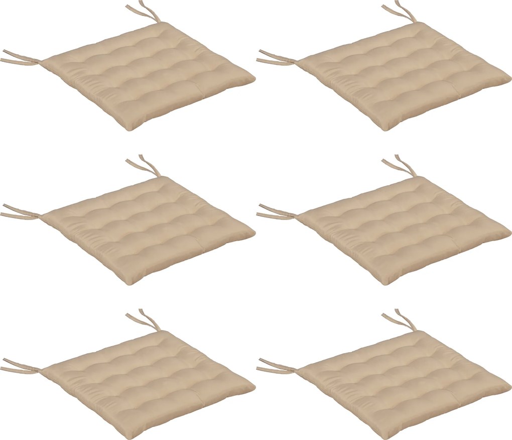Conjunto de 6 Almofadas para Cadeiras de Jardim (NÃO INCLUIDAS) 40x40 cm 6 peças Almofadas para Cadeiras de Jardim Acolchoadas com Fitas Cáqui