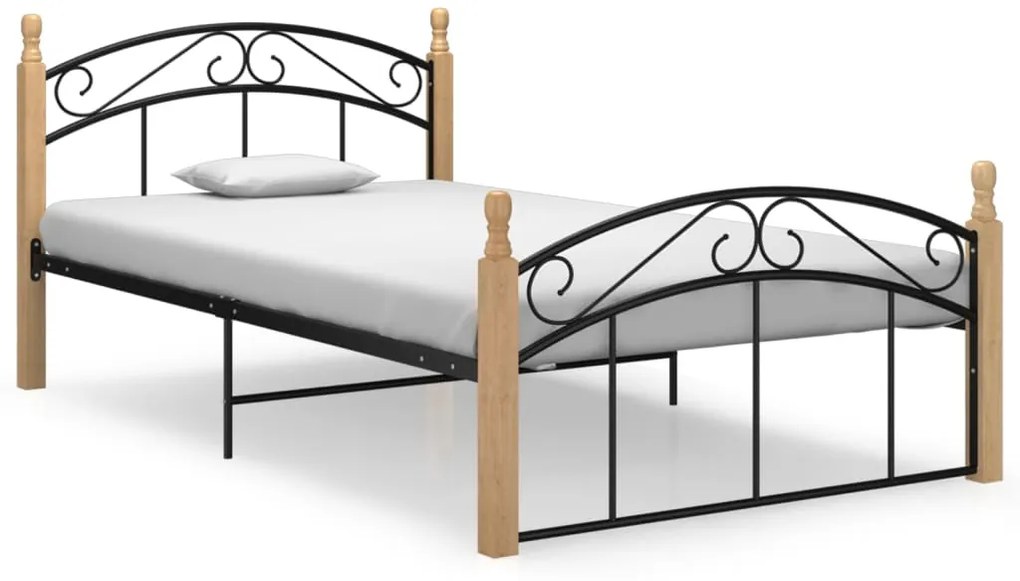 Estrutura de cama 120x200cm metal/madeira carvalho maciça preto