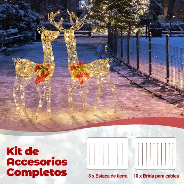 Decoração de Natal com 2 renas iluminados Decoração de Natal pré-iluminada Jardim