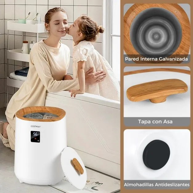 Aquecedor de toalhas para casa banho de 18 L com tela LED e desligamento automático Cubo portátil branco