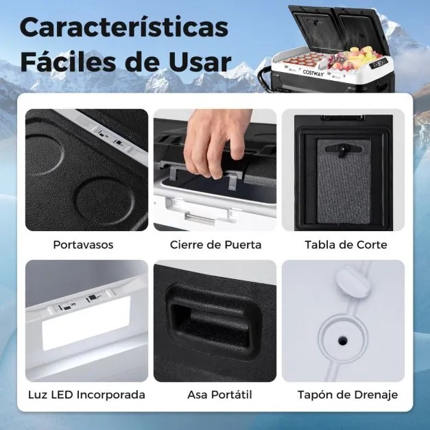 Gelaeira 40L 12V portátil com compressor (-20 ℃ ~ 20 ℃) para viagens, campismo preto