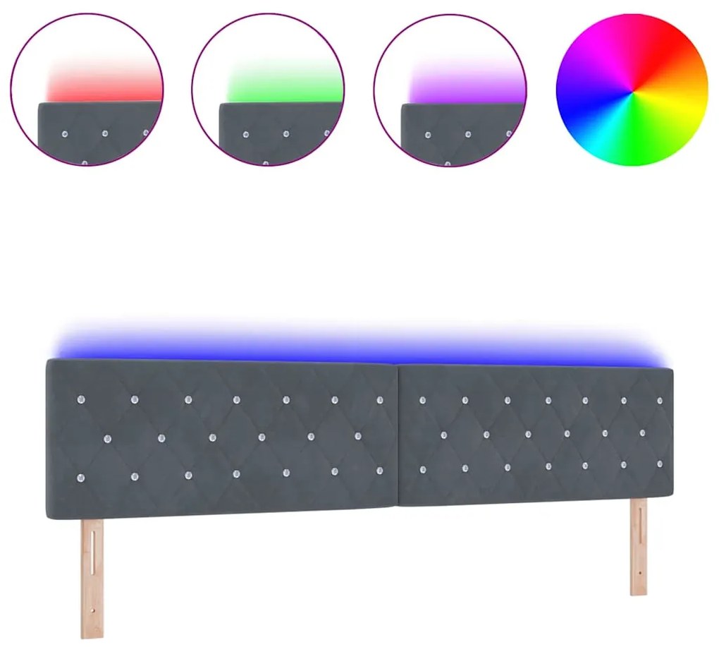 Cabeceira LED com botões de cristal, estofada, cinza escuro, 100 cm, v