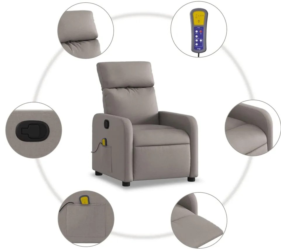 Poltrona de massagens reclinável tecido cinzento-acastanhado