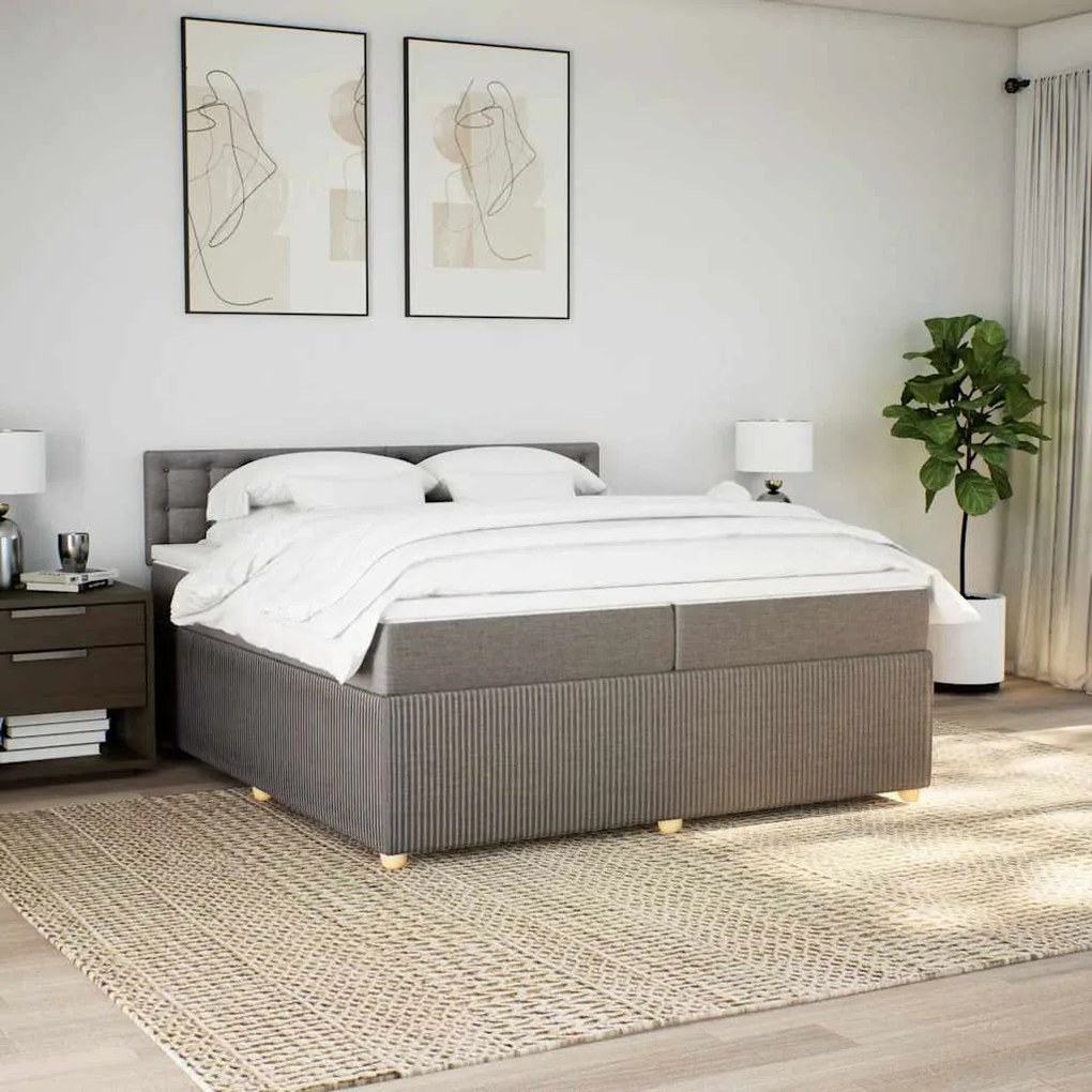 Cama com molas/colchão 200x200 cm tecido castanho-acinzentado