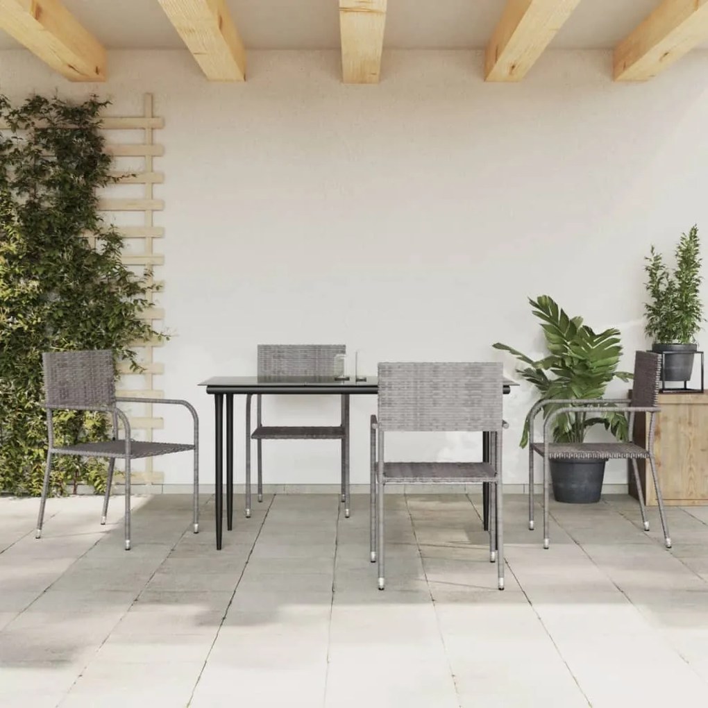 vidaXL 5pcs conjunto de jantar para jardim vime PE e aço cinza e preto
