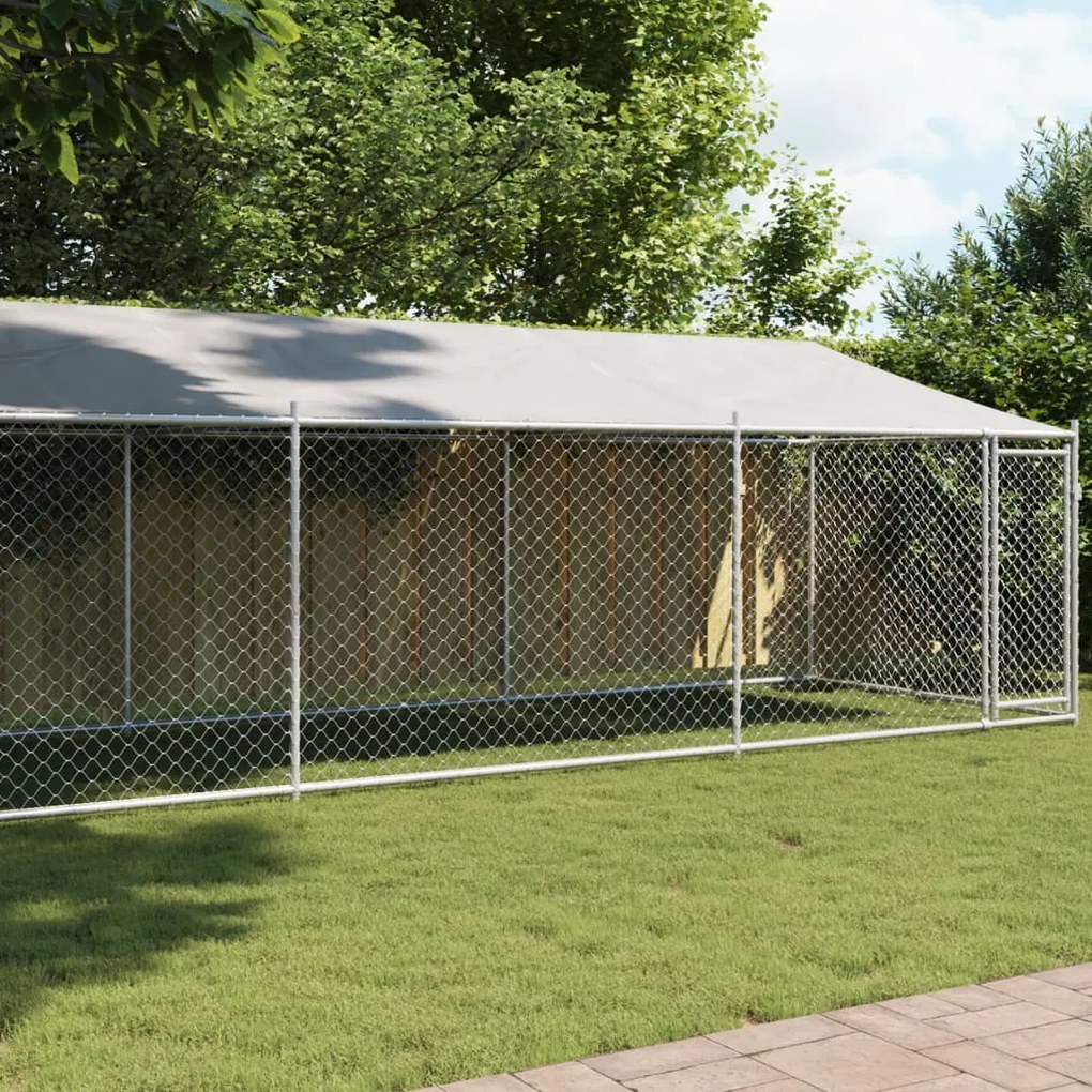 Jaula para cão com telhado/porta 8x2x2 m aço galvanizado cinza