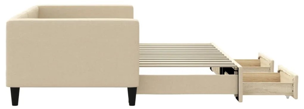 Sofá-cama com gavetão e gavetas 90x200 cm tecido cor creme