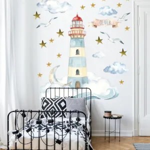 Autocolante de nome original - Farol e lua