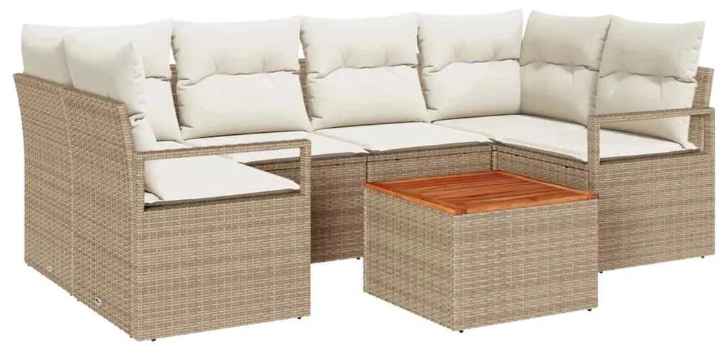 Conjunto de Sofá de Jardim 7 Peças com Almofadas Bege em Polirattan da