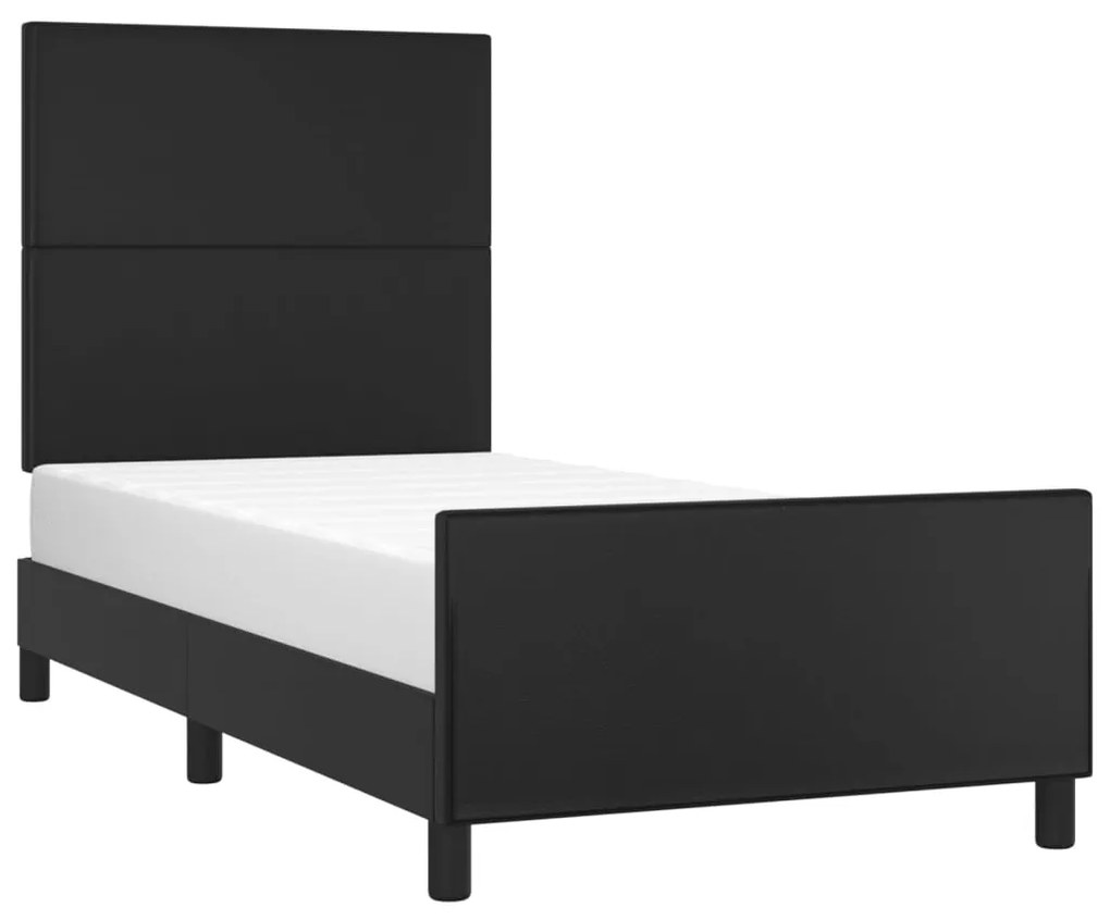 Estrutura de cama c/ cabeceira 90x190 cm couro artificial preto