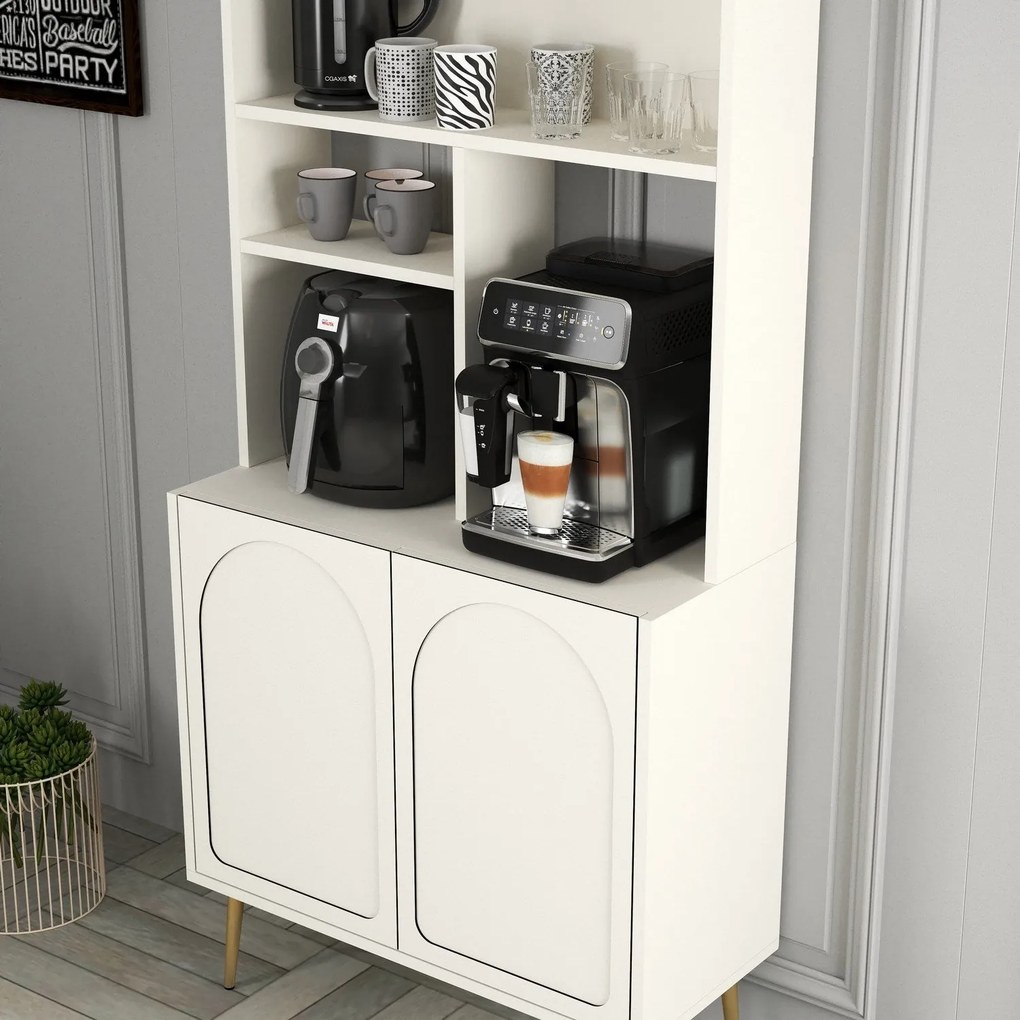 Armário de Cozinha/Sala "Caffè" - Creme e Dourado - 81.3x201x35cm - De