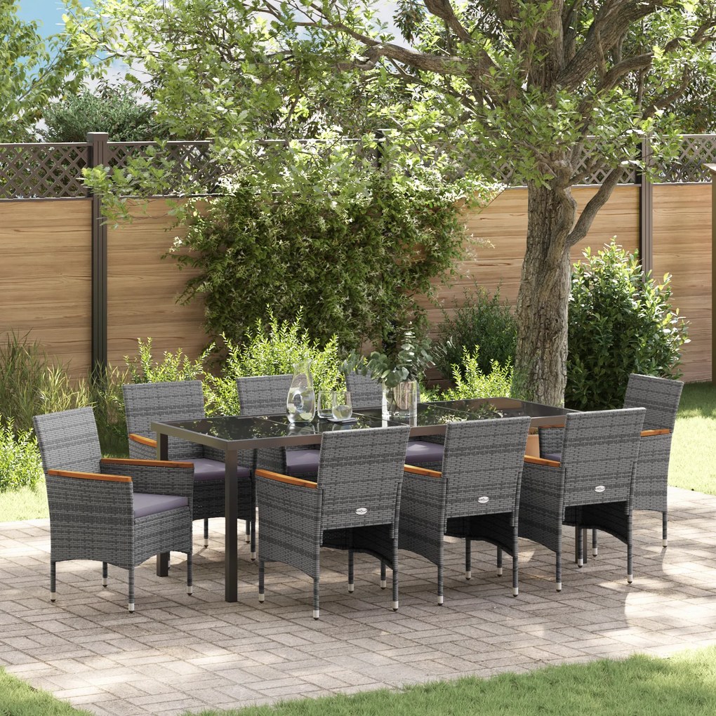 Conjunto de Jantar de Jardim de 9 Peças Cinza Rattan Poliéster