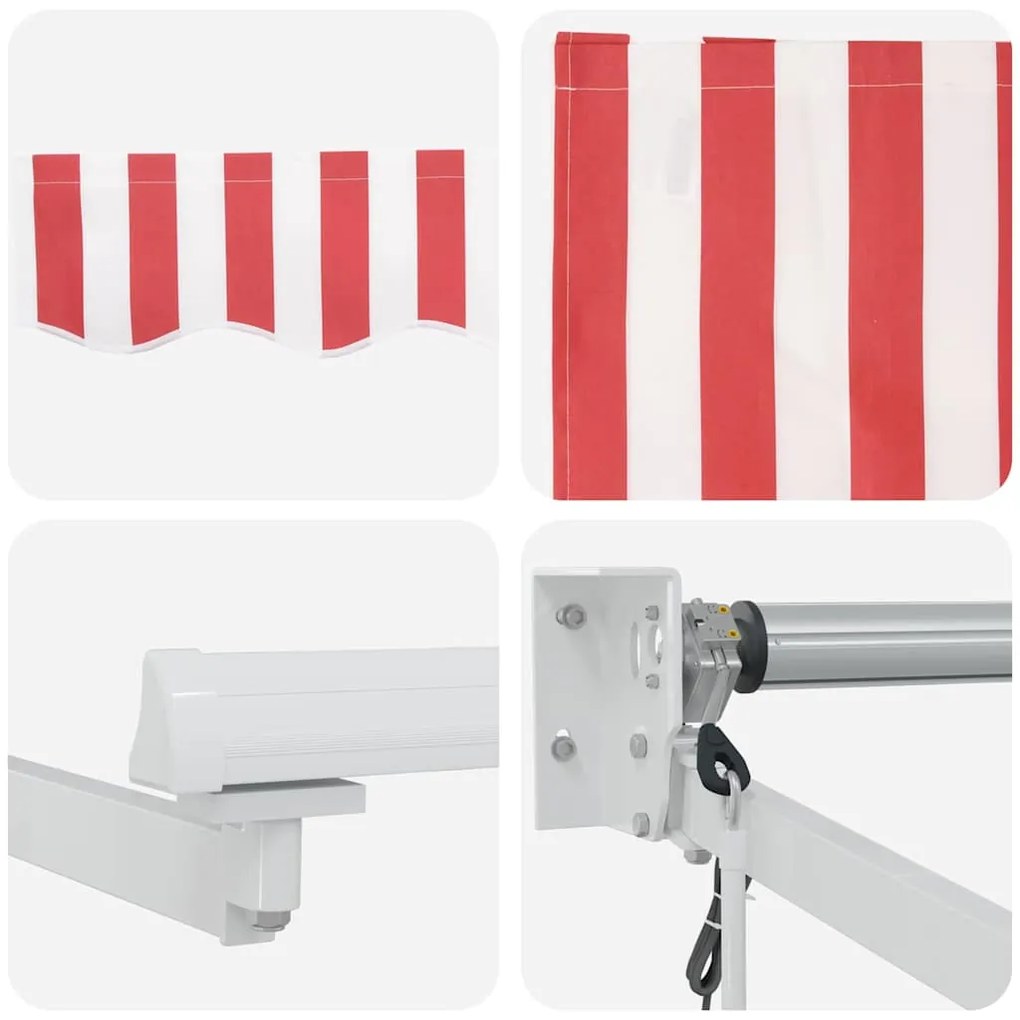 Toldo Retrátil Automático Listrado Vermelho e Branco 500x300 cm