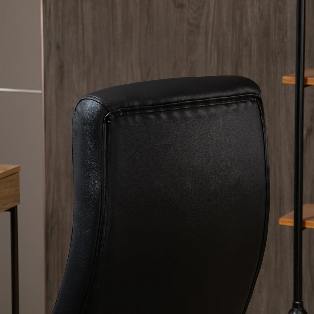 Vinsetto Cadeira de Escritório Ergonômica Cadeira de Escritório Basculante e Giratória 360° com Altura Ajustável Encosto Alto e Apoio para os Braços Pele Sintética 61,5x66x113-123cm Preto
