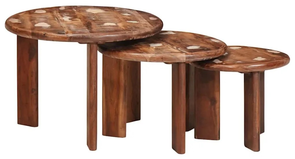 vidaXL Mesas de Café Empilháveis 3 pcs Madeira Recuperada Maciça