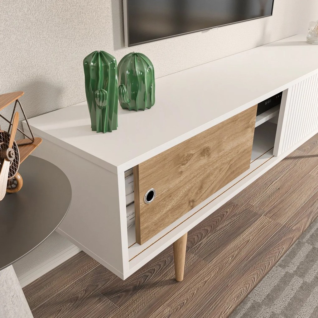 Móvel TV Ecrin – Branco e Nogueira – 160 cm x 45 cm x 34,5 cm