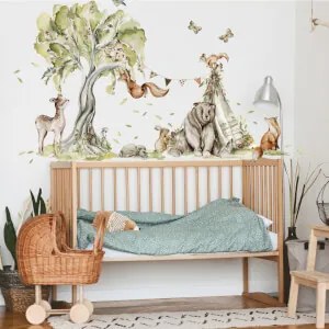 Autocolante de parede Woodland – Floresta mágica com animais felizes