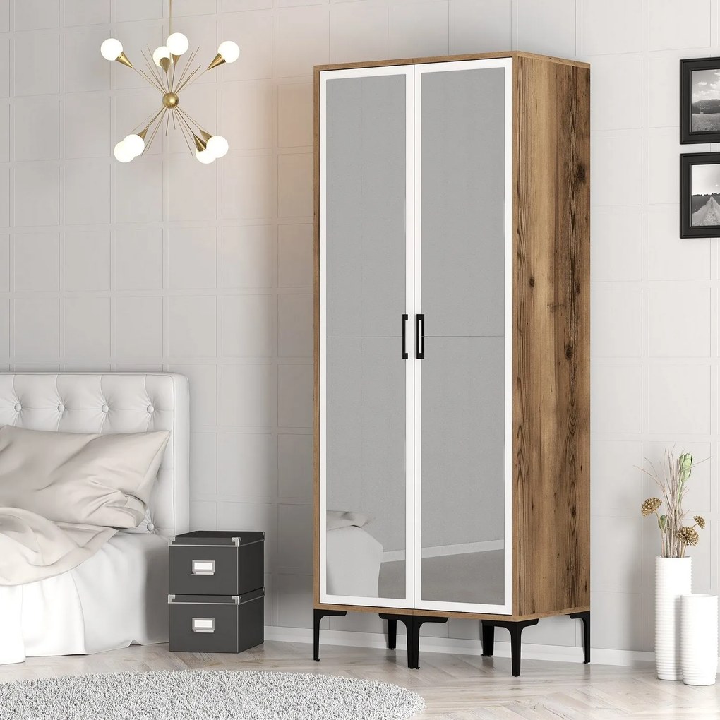 Roupeiro Kumsal RR – Nogueira e Branco – 80x47,5x201,4 cm