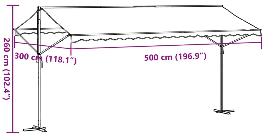 Toldo de pé 500x300 cm tecido e aço azul e branco