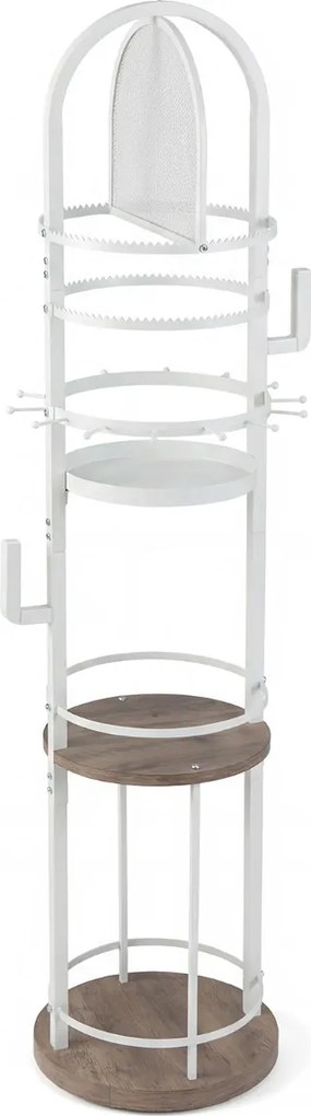 Organizador giratório 360º  33 x 33 x 148 cm com cabides e prateleiras para joias e carteiras Branco e cinzento
